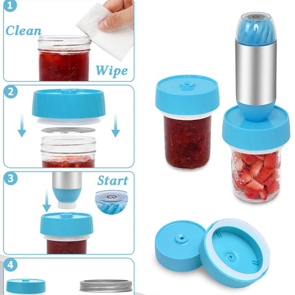 NEXT-SHINE Electric Portable Food Sealer with 5 Reusable Vacuum Bags + 10 Lids + Wide & Regular Mouth for Canning Jars, Seal Meal Saver Fermentation Food Storage