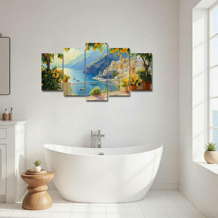 LZIMU 5Pcs Large Italy Canvas Wall Art Summer Yellow Lemon Tree Pictures Blue Italian Coastal Painting Prints Nature Seascape Poster Kitchen Home Decor (Green, (8x14inx2 8x18inx2 8x22inx1))