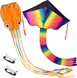 2 Pack Rainbow and Octopus Kites for Kids and Adults, Kids Outdoor Toys for Outdoor Games and Activities