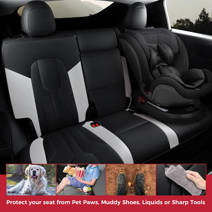 FREESOO Customzied Seat Covers for Tesla Model Y 7 Seats, Full Wrap Leather Seat Covers Interior Accessories Black White #C3