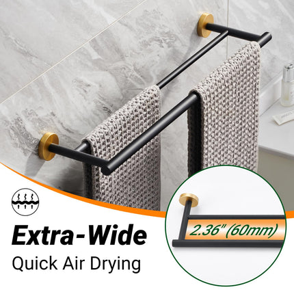 Miyili 24-Inch Bathroom Double Towel Rack Black & Gold
