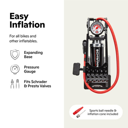 Schwinn Air Base Plus Bike Foot Pump Black ,one-size