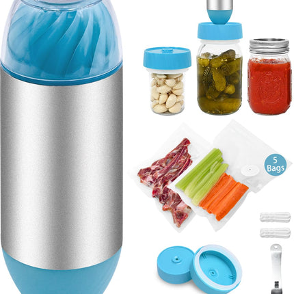NEXT-SHINE Electric Portable Food Sealer with 5 Reusable Vacuum Bags + 10 Lids + Wide & Regular Mouth for Canning Jars, Seal Meal Saver Fermentation Food Storage