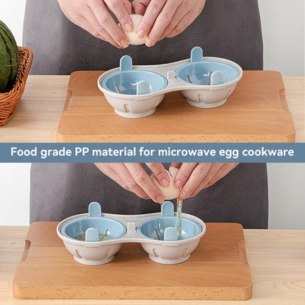 CYRANK 2 Cavity Microwave Egg Poacher Edible Silicone Drain Egg Boiler Set, Blue