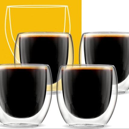 Kitchables - Espresso Shot Glass, Durable Double Walled Espresso Cups, Clear Shot Glasses for Coffee Shots, Shot Glasses Set of 4, 2.7oz each