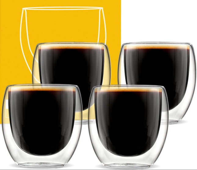 Kitchables - Espresso Shot Glass, Durable Double Walled Espresso Cups, Clear Shot Glasses for Coffee Shots, Shot Glasses Set of 4, 2.7oz each