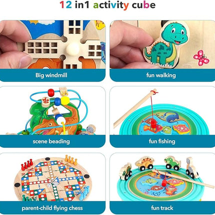 Wooden Toys Activity Cube for Kids,Montessori Toys with Bead Maze,Wooden Educational Activity Center  T119