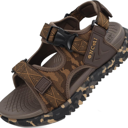 ONCAI Men's SIZE 10 US Arch Support Orthopedic Hiking/Walking Sandal with Breathable Mesh, BROWN CAMO