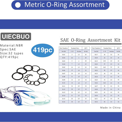 O Ring Kit, 419 Piece Metric Universal O-Ring Assortment Kits Rubber NBR O-Ring Gasket Set for Automotive, Plumbing and Faucet Repair + 4 Piece O-Ring and Seal Remover