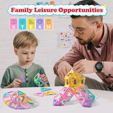 JAiiMen Magnetic Tiles Toys, Kids Building Blocks Set with Magnetic Figure, 3D Magnet Tile Girls Boys STEM Toy Learning Educational Christmas Birthday Gifts for Toddlers 3 4 5 6 7 8+ Year Old