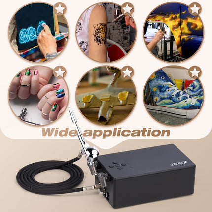 XDOVET Professional 55psi Airbrush Kit Multi-Function Dual-Action Airbrush Air Compressor Gun for Shoe, Clothing, Model Tattoo, Nail Design Art, Drawing Cake Decorations