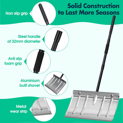 DEROFIT Snow Shovel for Driveway, Heavy Duty Aluminum Snow Shovel Pusher with 54" Long Handle,Ergonomic Metal Shovels Scoop for Decking Trunk Outdoor Car Emergency Snow Ice Removal