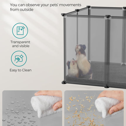 SONGMICS Pet Playpen with Floor, Small Animal Pen, Pet Fence Indoor, 49.2 x 24.8 x 16.5 Inches, Gray ULPC001G01
