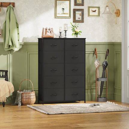 Somdot Dresser for Bedroom with 10 Drawers, Wide Storage Organizer Chest of Drawers with Fabric Bins for Closet Bedside Nursery Living Room Laundry Entryway Hallway,Black