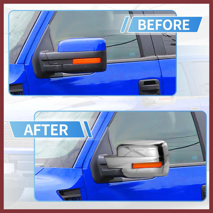 HEROFFIX for Ford F150 2009-2014 Driver Passenger Side Mirror Covers Cap Overlay Rearview Mirror Guard Covers Silver Tone 1 Pair