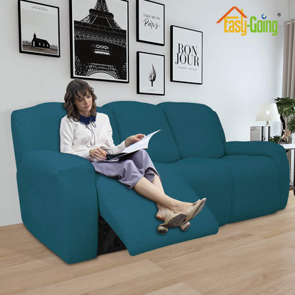 Easy-Going 8-Piece Recliner Sofa Stretch Sofa Slipcover Sofa Cover Furniture Protector, Peacock Blue