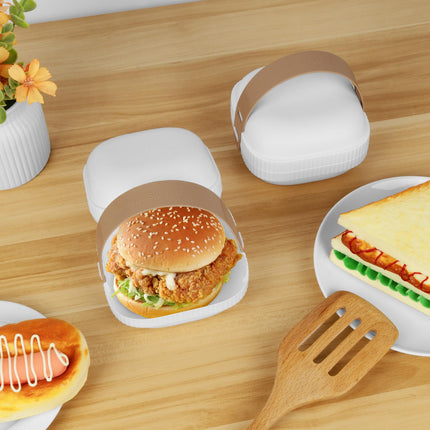 Linkidea 2 Pcs Portable Hamburger Buns Storage Container,Travel Holder with Hand Strap Suitable for Picnic, Office, BPA Free Burger Box Fit Burger or Sandwich Use, White
