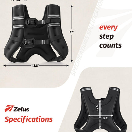 ZELUS Weighted Vest, 12lb/16lb Weight Vest with Reflective Stripe for Workout, Strength Training, Running, Fitness, Muscle Building, Weight Loss, Weightlifting, Black(16 lb)