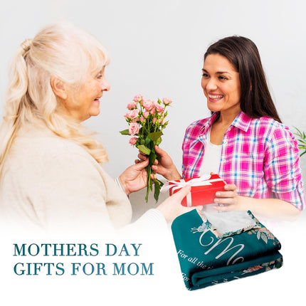 Mothers Day Birthday Gifts The Best Mom Ever Birthday Gift Soft Throw Blanket with Floral & Letter Print SIZE 50" x 60", Teal