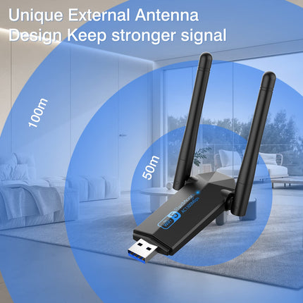 ElecMoga USB 1300Mbps WiFi Dongle USB 3.0 Dual Band 5G/2.4G Wireless Network Adapter for Desktop Laptop PC, Dual 5dBi Antennas, Supports Windows 11/10/8.1/8/7, Mac OS 10.9-10.15