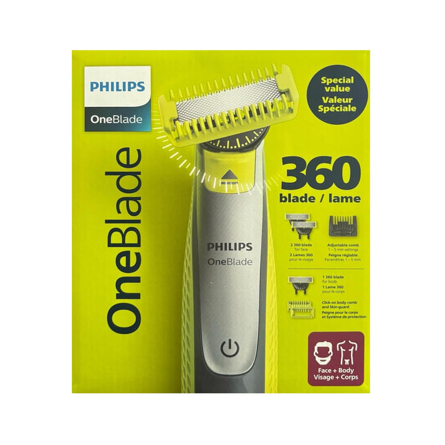 Philips OneBlade 360 Face + Body – Hybrid Electric Trimmer & Shaver, Dual Blades, Wet & Dry Use