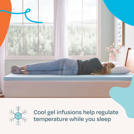 Linenspa 2 Inch Memory Foam Mattress Topper, Gel Infused RV SHORT QUEEN Mattress Topper, CertiPUR-US Certified Blue