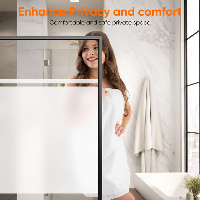 Funfox Window Film for Privacy, Frosted Glass Sticker Non-Adhesive Opaque Vinyl Window Film Covering Sun Blocking Static Cling Anti-UV for Bathroom Office Living Room Matte White 35.4 x 157 inch