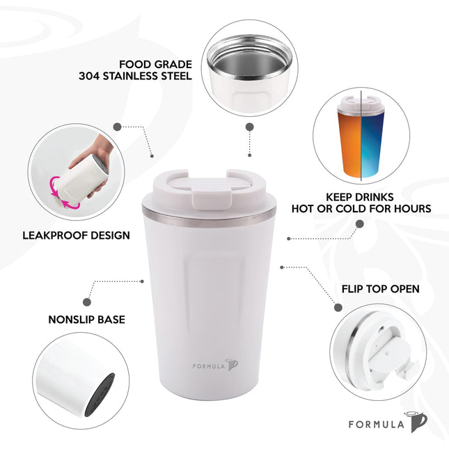 TEA FORMULA Leakproof 17 oz BPA-free Thermal Cup, WHITE