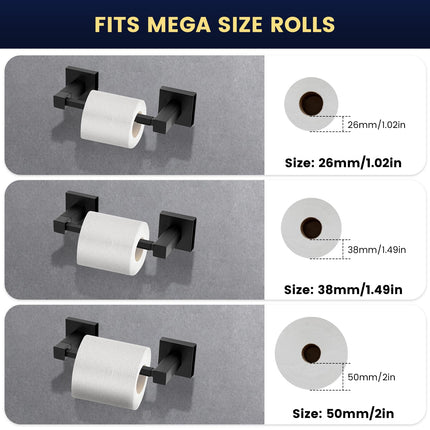 DEGULAS Toilet Paper Holder, Matte Black Stainless Steel Toilet Roll Holder, Wall Mounted Double Post Pivoting Modern Tissue Dispenser for Bathroom, Kitchen, RV