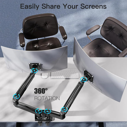 HUANUO Dual Monitor Stand - Adjustable Gaming Monitor Mount for Two 13 to 40 Inch Screens, Long Height Range, Sturdy VESA Mount with Clamp and Grommet Base, Each Arm Supports up to 26.4lbs