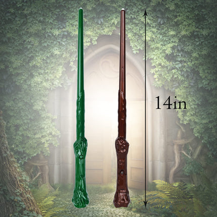 WinSence Kids Light Up Magic Wizard Wand with Sounds & 4 Lightings Illuminating Witch Sorcerer Toys, Brown & Green