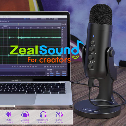 ZealSound USB Microphone,Condenser Phone Computer PC Mic kit,Plug&Play Gaming Microphones for PS 4&5.Mic Gain&Volume Control,Echo &Mute Button for Vocal,Record,Streaming,Discord YouTube Podcast on Mac