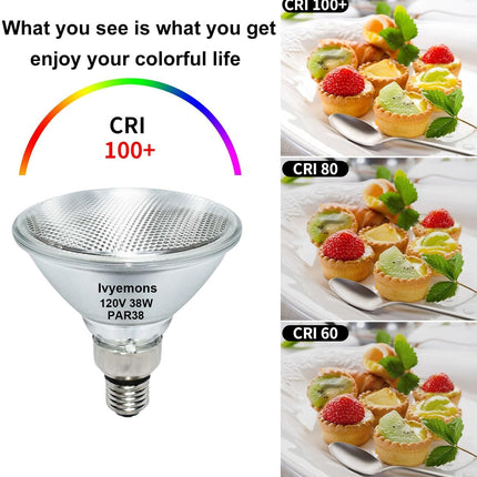 Ivyemons 4-Pack Indoor/Outdoor 38W PAR38 Halogen Bulb 120V E26 Base, PAR38 Halogen Flood Light Dimmable 2800K Warm White
