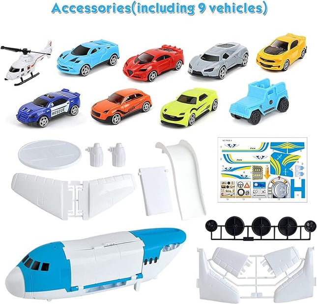 Kids Airplane Toys Transport Cargo Play Kit, Aircraft Vehicle Toys Big Transport Cargo with 8 Mini Cars and Helicopter, Kids Birthday T55