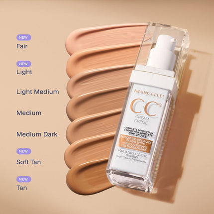 Marcelle CC Cream SPF 35, Light Medium, Complete Correction, Tinted Moisturizer, Perfume-Free, Paraben-Free, Oil-Free, Hypoallergenic, Cruelty-Free, 30 mL