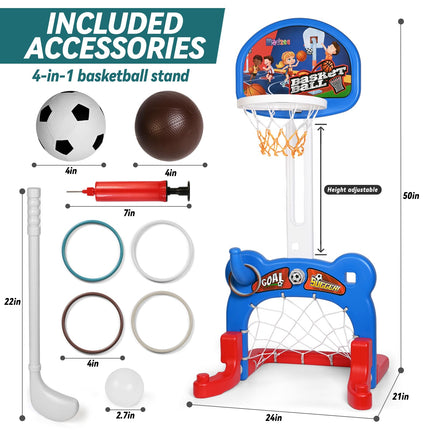 Madzee 4-in-1 Kids Basketball Hoop, Sports Activity Center, Basketball, Soccer, Hockey, Ring Toss Game Playset, Ideal Indoor and Outdoor Sports Activity Center for Boys Girls Toddlers