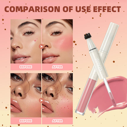 SPRINGSKY Liquid Face Blush Freckle Pen, Natural Dewy Cream Faux Freckle Stamp Pen 2 in 1 Makeup Natural Sunkissed Dewy Cheeks, Waterproof