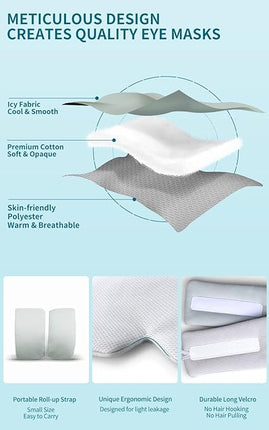 BLSSNZ Eye Mask for Sleeping,Sleep Mask Light Blocking for Side Sleepers,Dual-Sided All-Season Sleep Masks for Women Man,large Eye Covers with Adjustable Velcro for Travel,Nap,Yoga