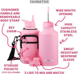 64 Oz Insulated Water Bottle with Strap Stainless Steel Sports Water Bottle with 3 Lids (Straw, Chug and Flip Lid)