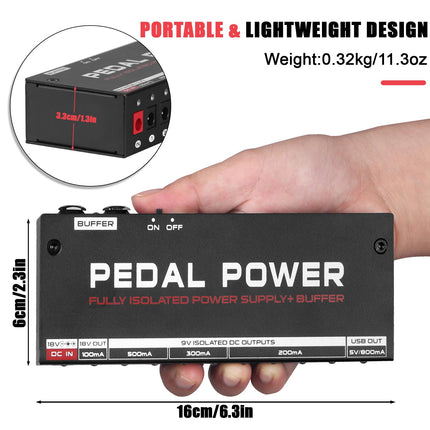 HSMOOT Pedal Power Supply Fully Isolated Guitar Pedal Power Supply 10 Independent DC Outputs for 9V/18V Guitar Bass Effect Pedal with Buffer Pedal USB Port