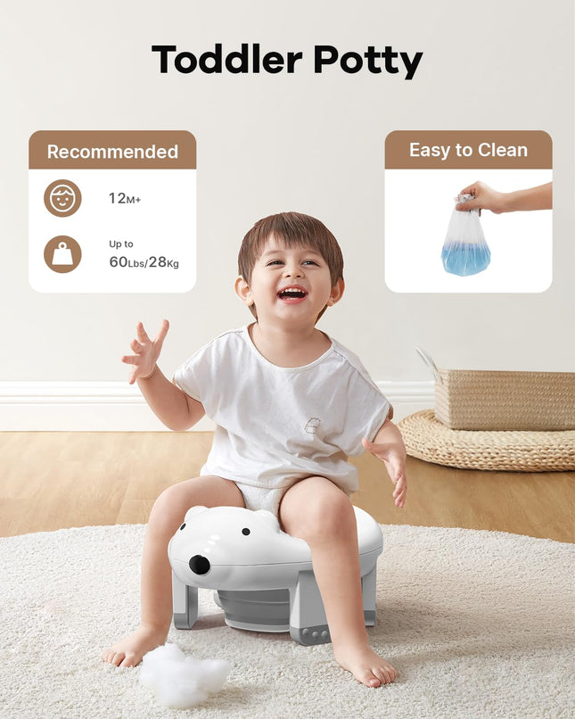 BUNWAG Potty Training Toilet, Attached Trash Bags and Spout Extender, Portable for Boys Girls Use in Indoor and Outdoor