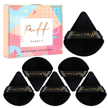 MAGEFY 6 Pieces Makeup Triangle Soft Powder Puffs for Face Cosmetic Foundation Beauty Tool, Black