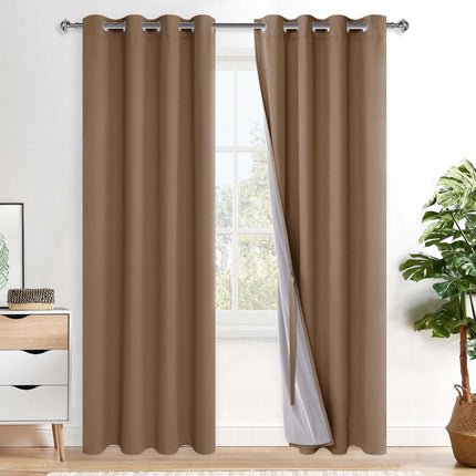 XWZO W52 x L95, Set of 2 Panels Full Shading Blackout Curtains Heat and Light Blocking Ring Top Window Drapes with Black Liner Backing for Bedroom/Kid's Room, Cappuccino