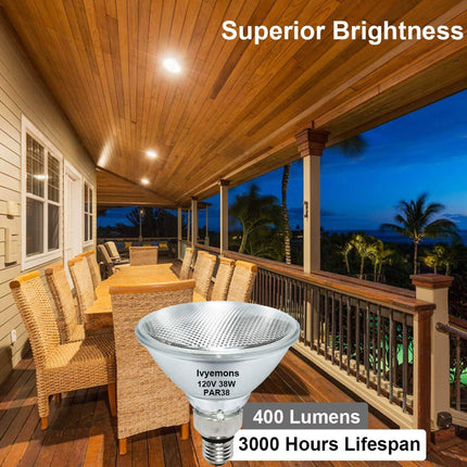 Ivyemons 4-Pack Indoor/Outdoor 38W PAR38 Halogen Bulb 120V E26 Base, PAR38 Halogen Flood Light Dimmable 2800K Warm White