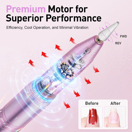 Beloving Nail Drill, Rechargeable Cordless Nail Drill Machine Portable Electric Nail Drill, 20000RPM Professional Electric Nail File for Acrylic Gel Nails - Purple