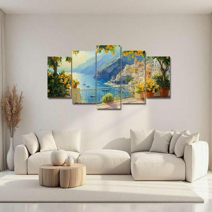 LZIMU 5Pcs Large Italy Canvas Wall Art Summer Yellow Lemon Tree Pictures Blue Italian Coastal Painting Prints Nature Seascape Poster Kitchen Home Decor (Green, (8x14inx2 8x18inx2 8x22inx1))