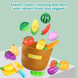 Veluoess 27 PCS Play Food Set for Children,Cutting Vegetables and Fruits,Kitchen Playset with 5 Bushel Basket and Kitchen Accessories,Pretend Play Toy Educational Toys T96