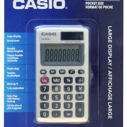 CASIO Basic Pocket Size 8-Digit Solar Calculator (HS-8VA)