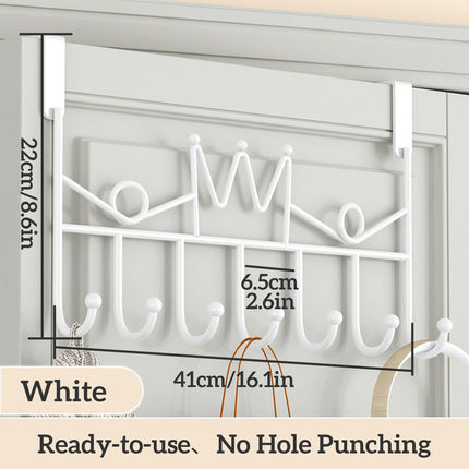 GVRGO Over Door Hanger with 5 Hooks, Metal Over The Door Towel Hook, Decorative Overdoor Organizers (Crown White, 2PCS)