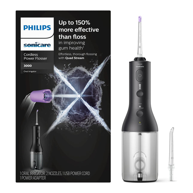 Philips Sonicare Power Flosser 3000 Cordless, Oral Irrigator Quad Stream technology and whisper quiet, Black, HX3826/23